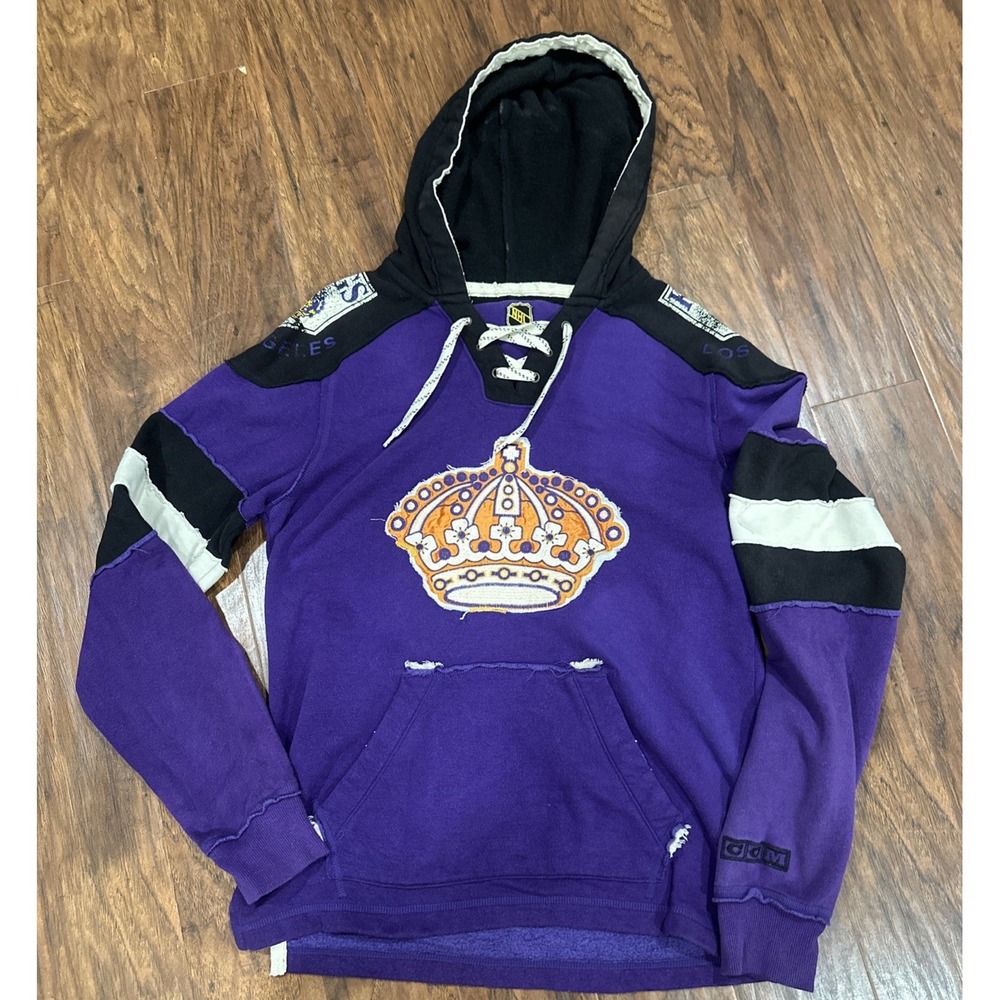 Vintage Pro Ok'D CCM Lacer Hoodie Men's S LA Kings NHL Pullover Crown Distressed